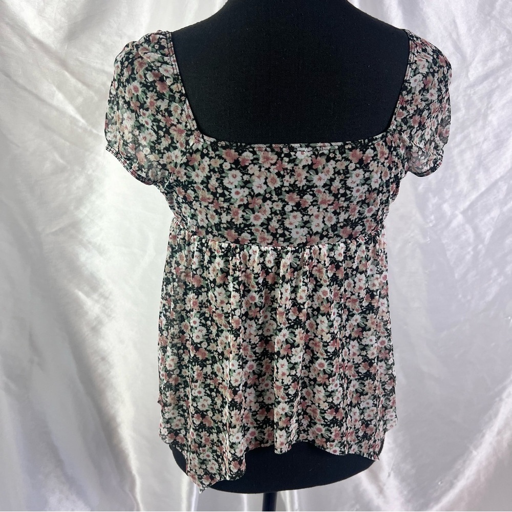 🖤RSQ Girl’s Black Mesh Floral Asymmetrical Hem Babydoll Blouse – Size XL, NWT - Picture 5 of 9